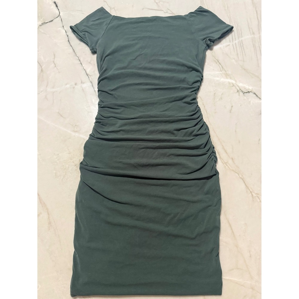 Boden Green Ruched Bodycon Dress Short Sleeve Boat Neck WW065 Size US 4R - Picture 8 of 8